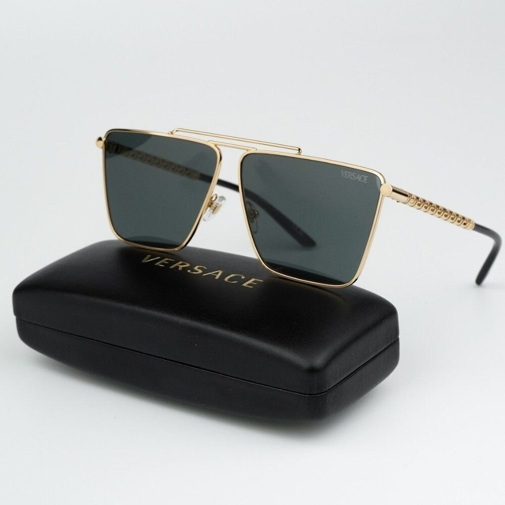 NEW Versace VE2266 100287 Gold Dark Grey Pilot Unisex Sunglasses